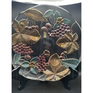 Vtg Savoir Vivre‎ Cornucopia 13" Cake Plate Embossed Tinted Crystal Japan